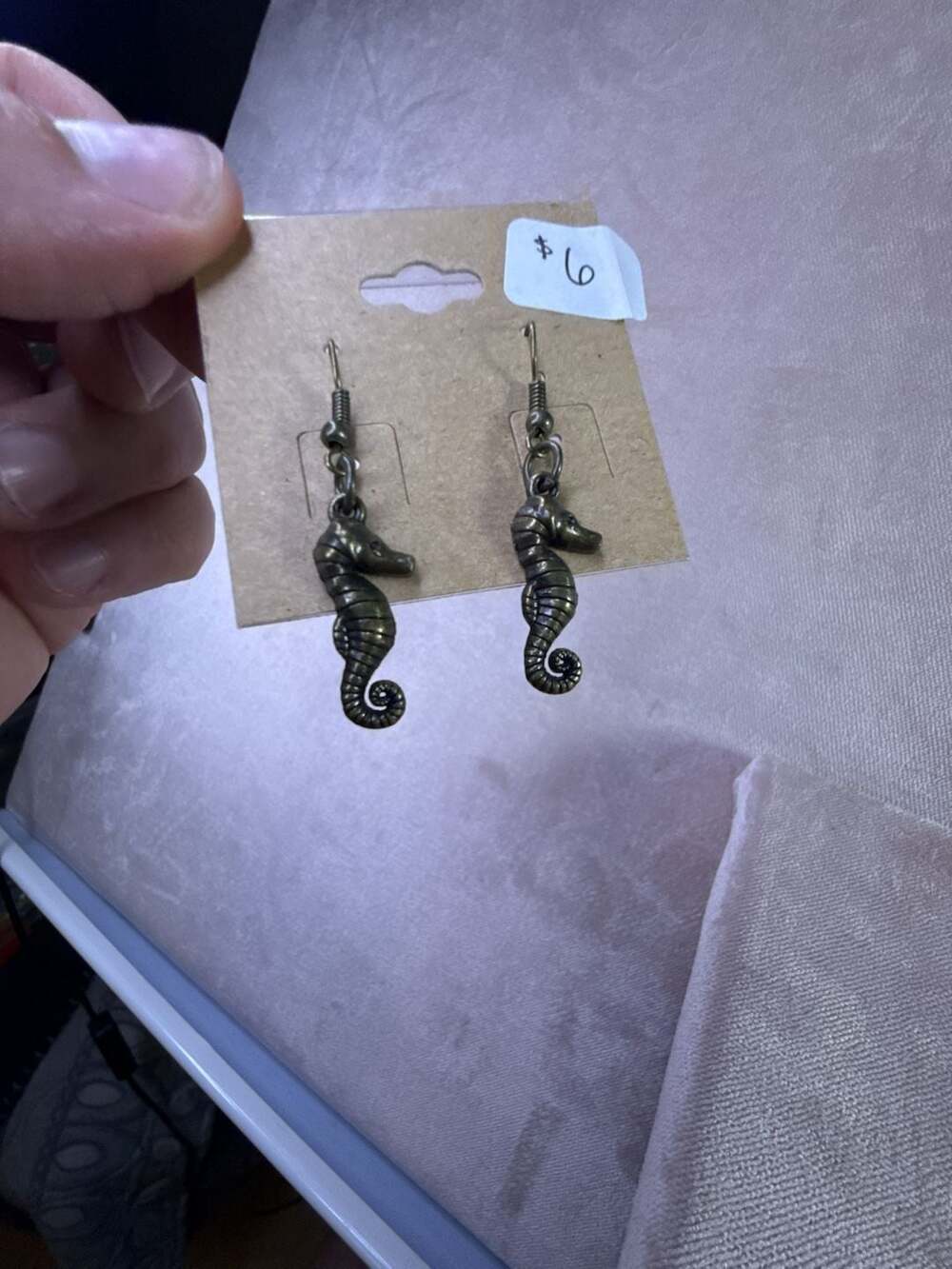 Antiqued Pewter Seahorse & skeleton Keys Drop Dangle Hook Earrings - NEW- 2 pair